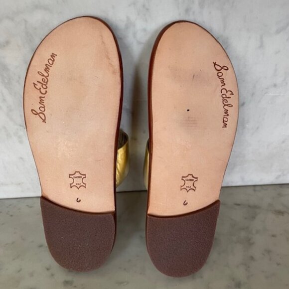 SAM EDELMAN Maxy Gold Slip On Toe Ring Leather Flat Slides Sandal 6 - Picture 4 of 15
